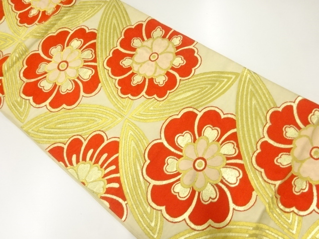 アンティーク　花七宝模様織出し袋帯（材料）